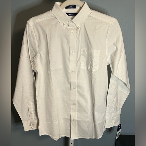 Izod Boys White Long Sleeve Button Down Dress Shirt with Collar - Picture 1 of 4